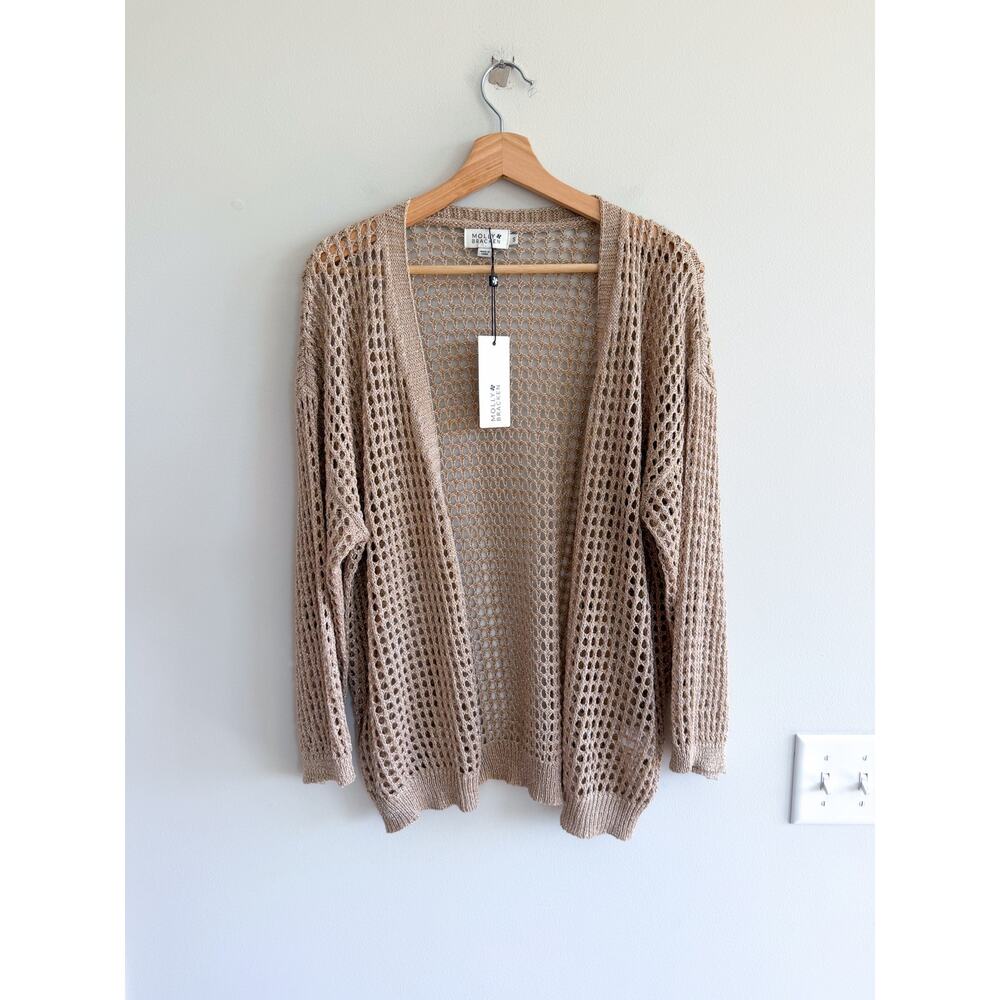 Molly Bracken Knitted Sheer Open-Front Long Sleeve Casual Cardigan Brown S NWT
